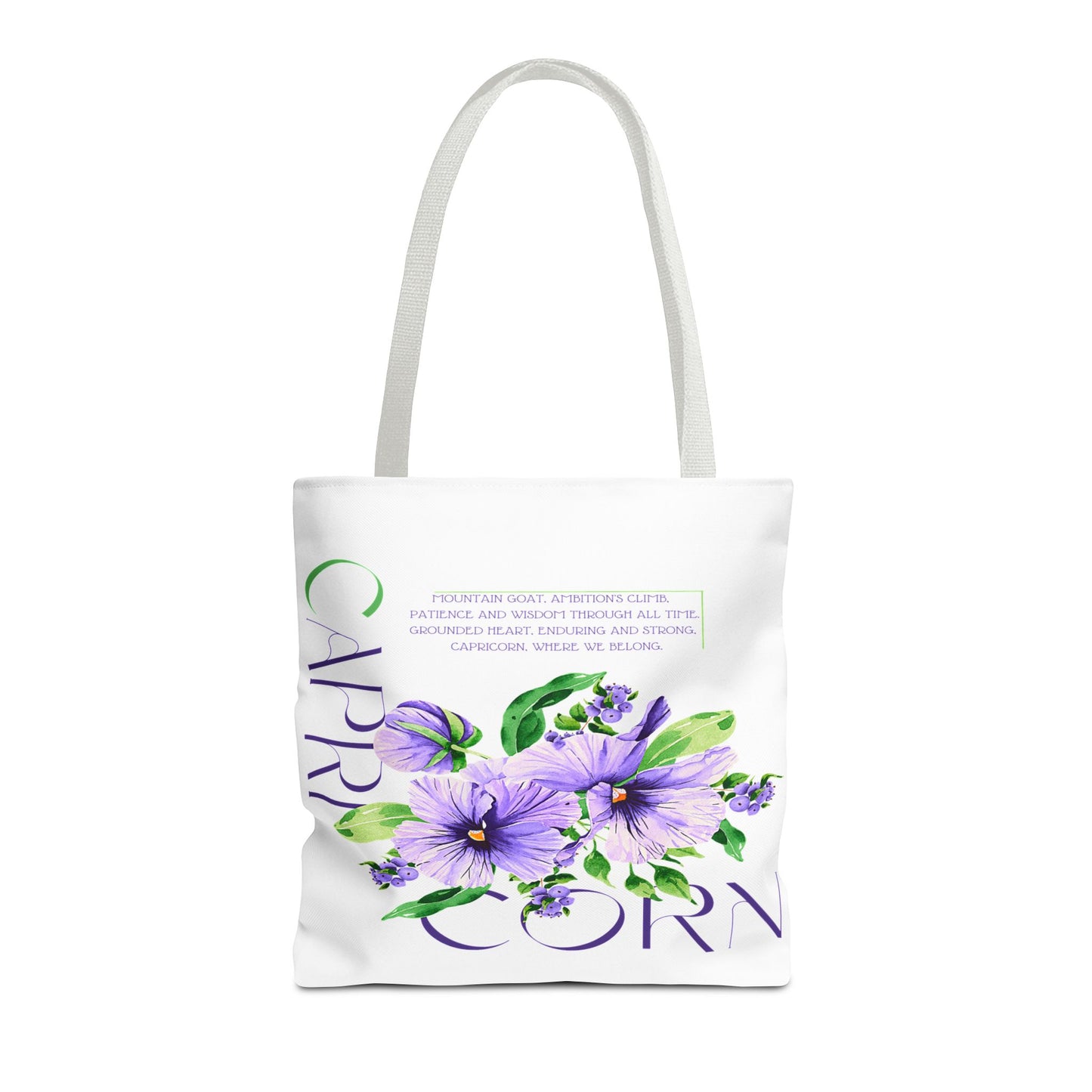 Capricorn Pansies White Tote Bag, 3 Sizes