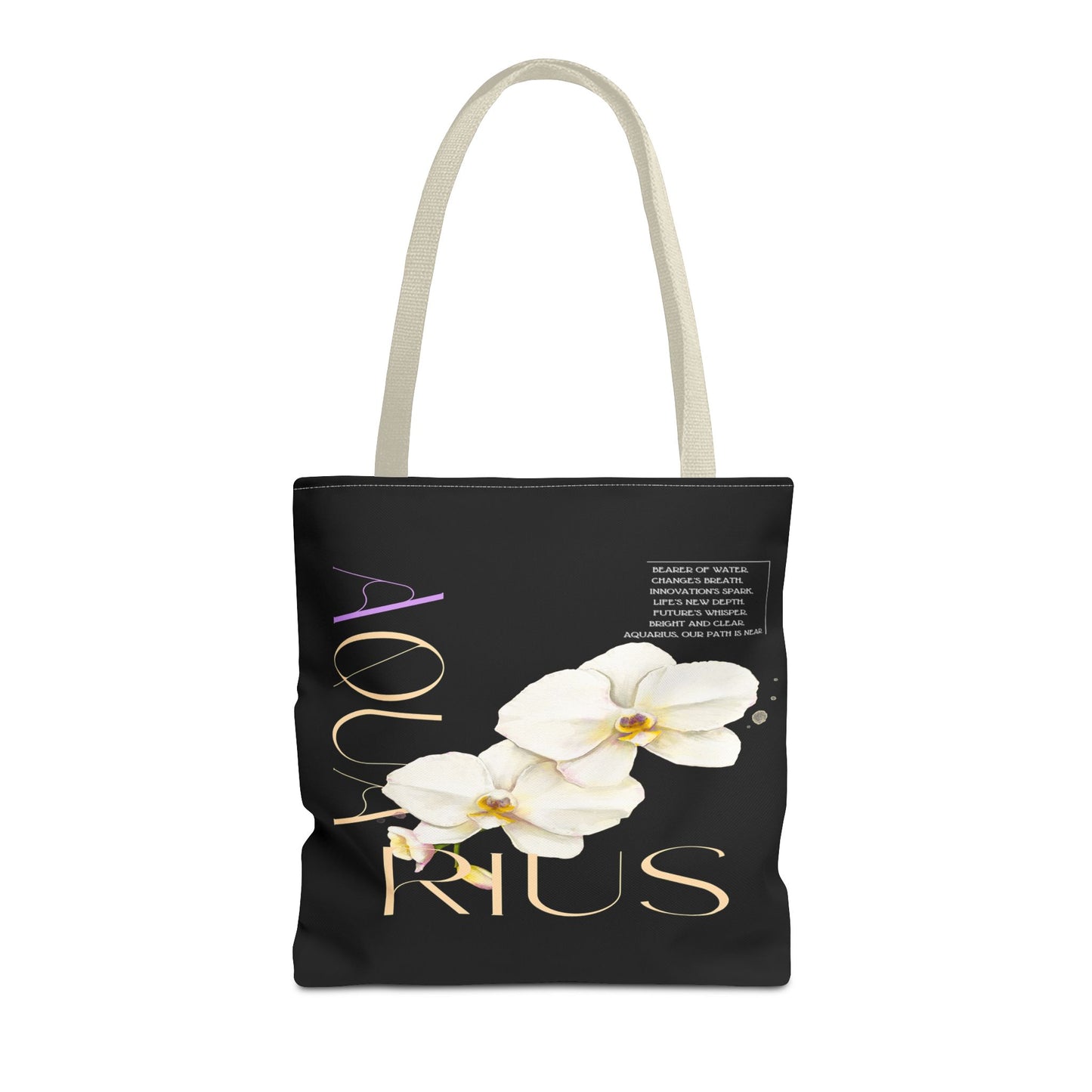 Aquarius Orchid Black Tote Bag, 3 Sizes