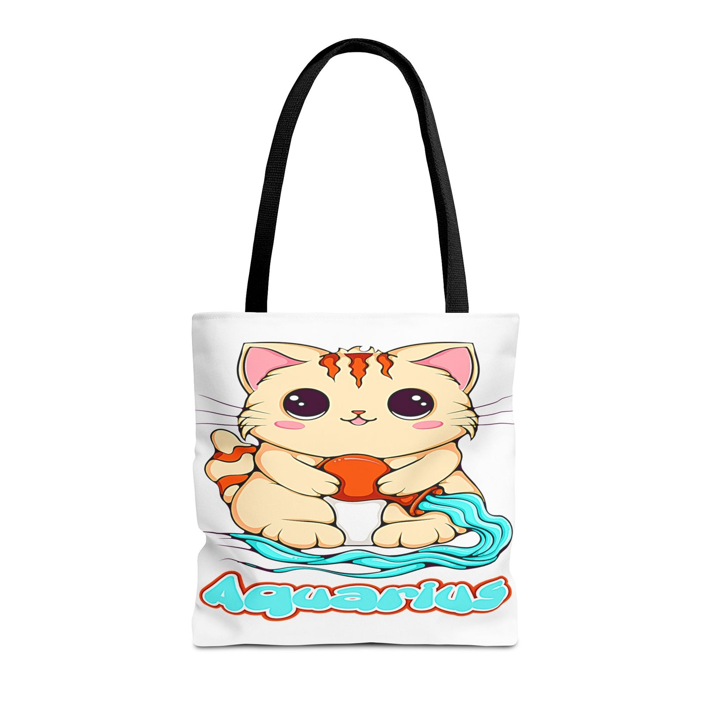 Aquarius Anime Cat White Tote Bag, 3 Sizes