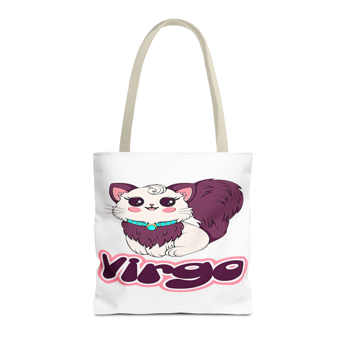 Virgo Anime Cat White Tote Bag, 3 Sizes