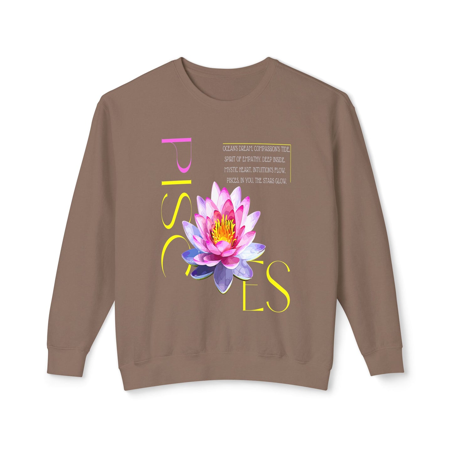 Pisces Pink Lotus, Unisex Lightweight Crewneck Sweatshirt