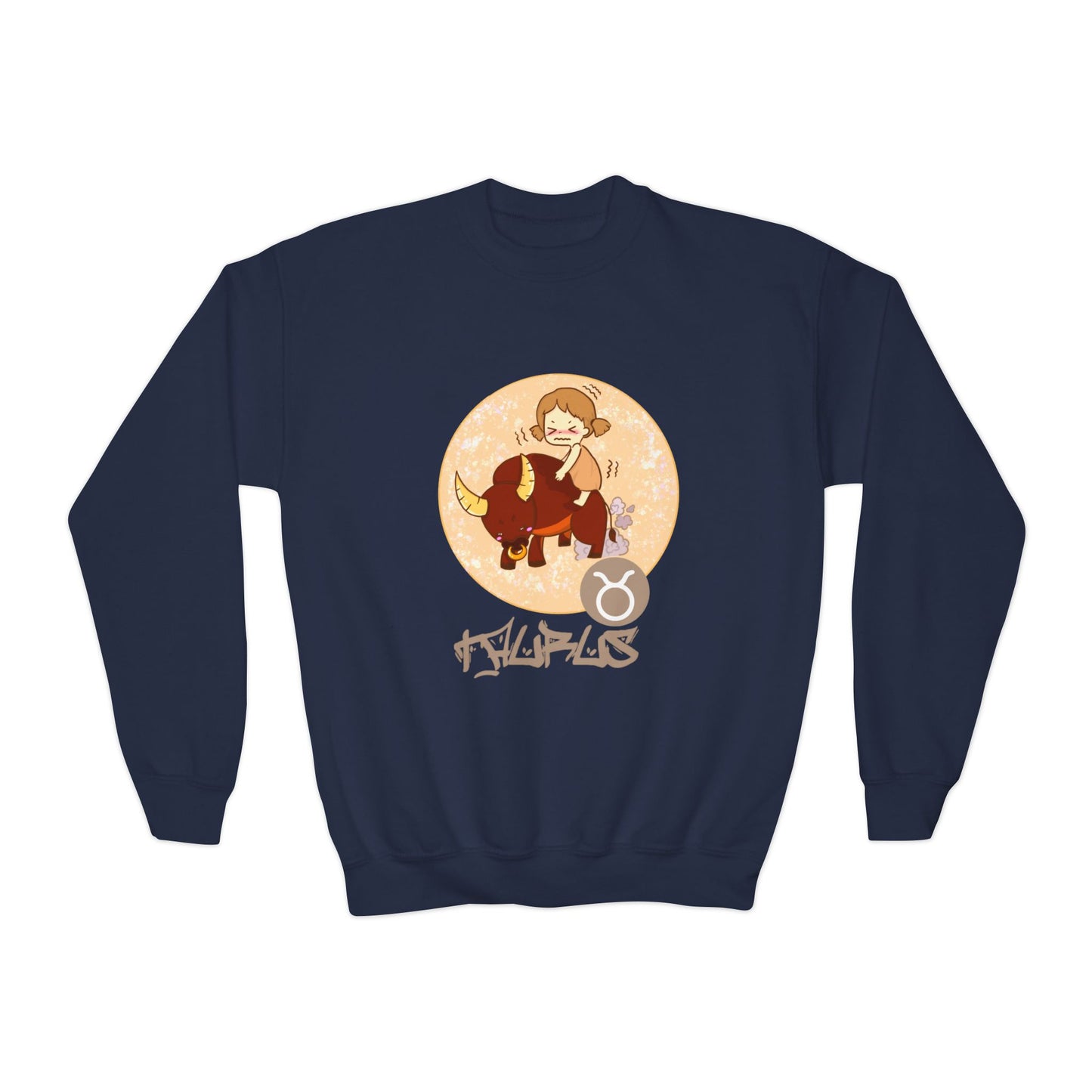 Taurus Chibi Girl & Bull, Youth Crewneck Sweatshirt