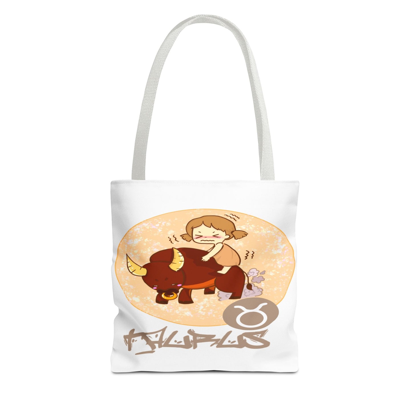 Taurus Chibi Girl & Bull White Tote Bag, 3 Sizes