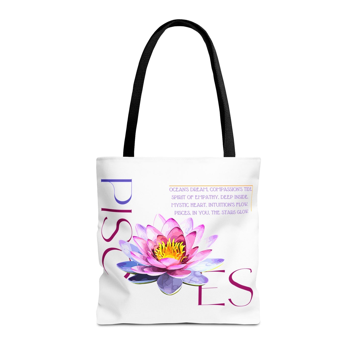 Pisces Lotus Flower White Tote Bag, 3 Sizes