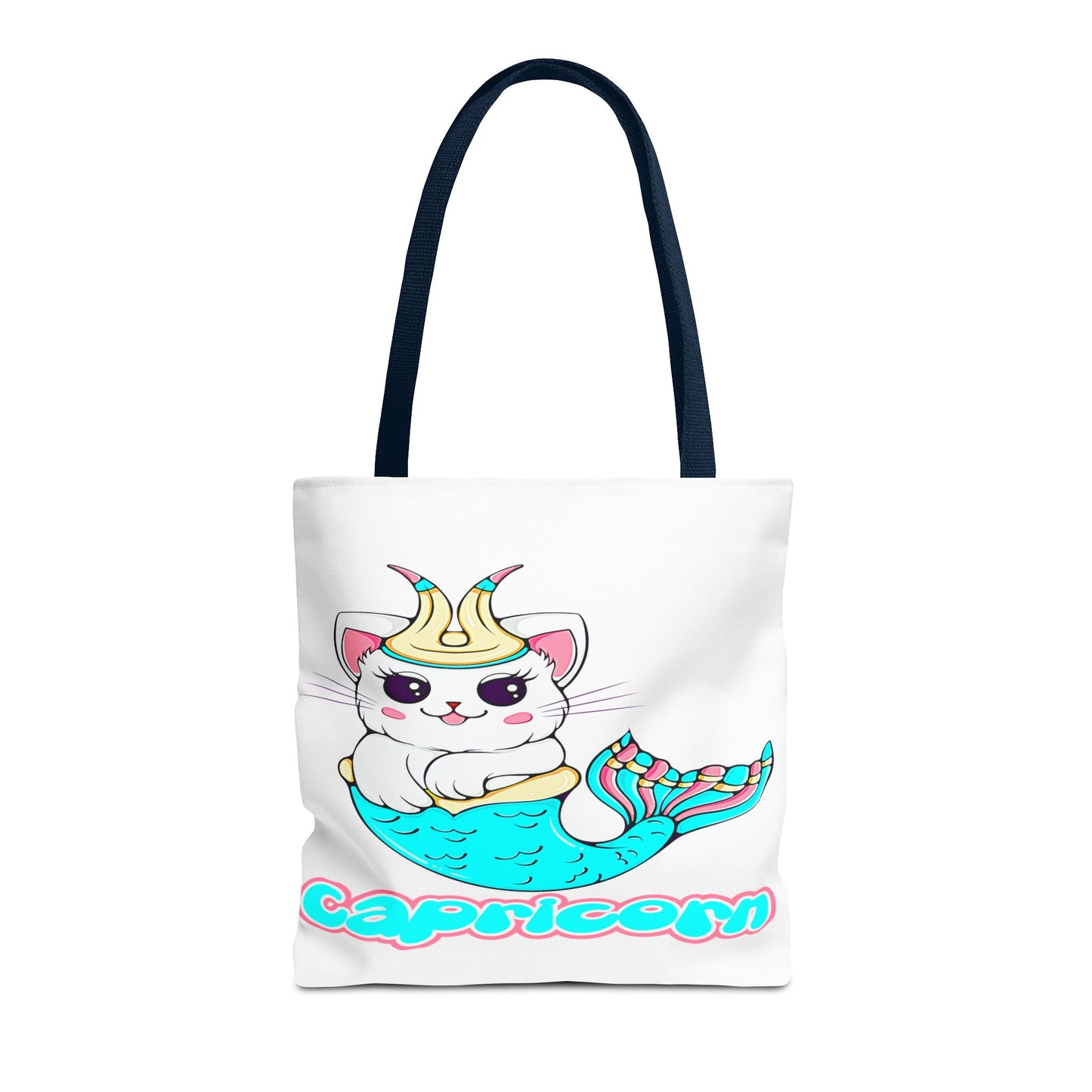 Capricorn Anime Cat White Tote Bag, 3 Sizes