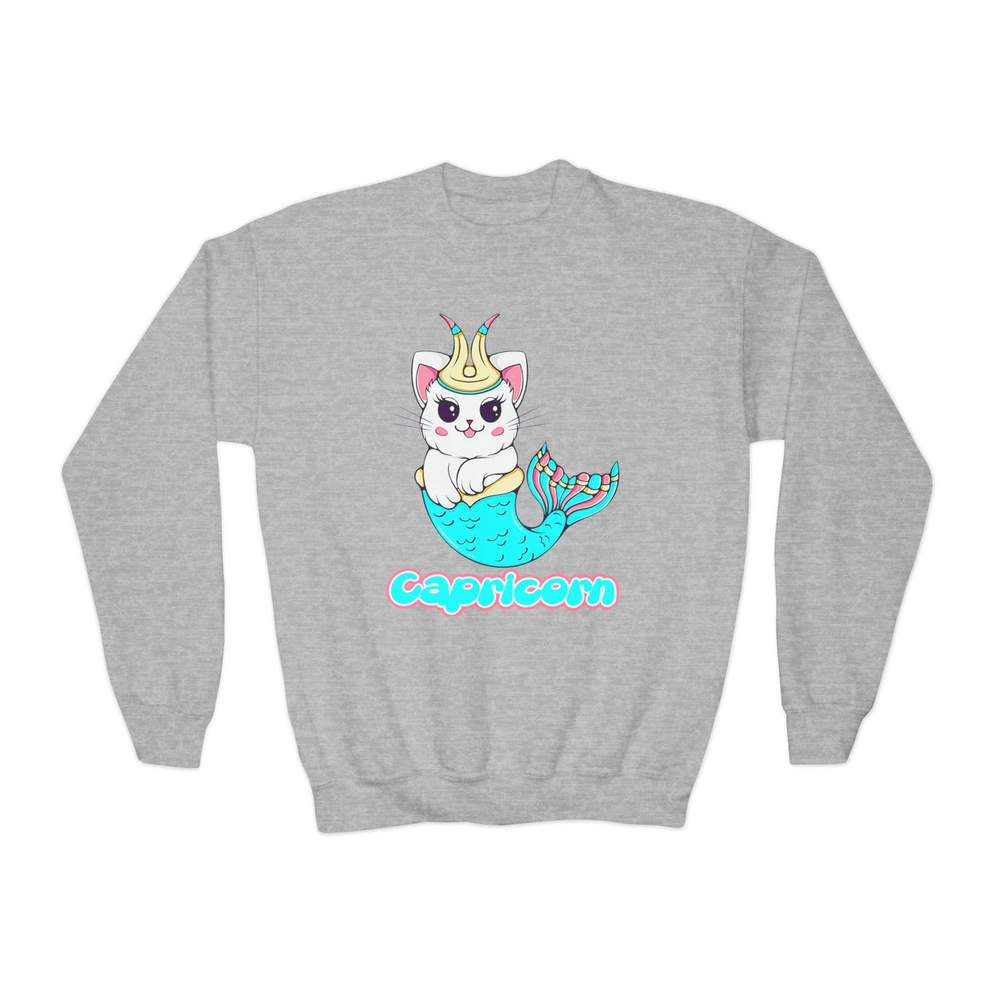 Capricorn Anime Cat,Youth Crewneck Sweatshirt