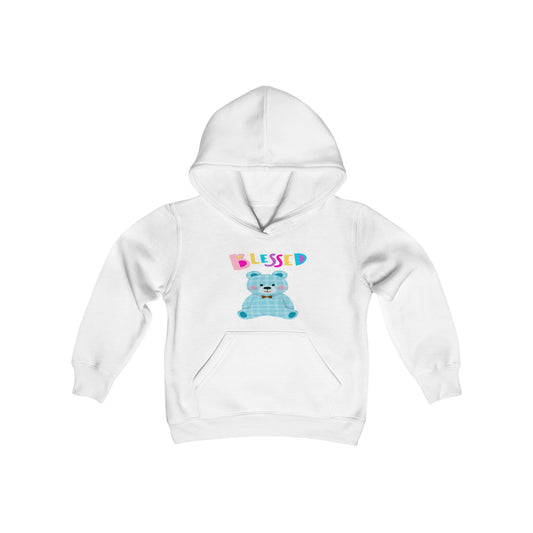 Blessed Blue Teddy Bear, Youth Heavy Blend Hooded Sweatshirt