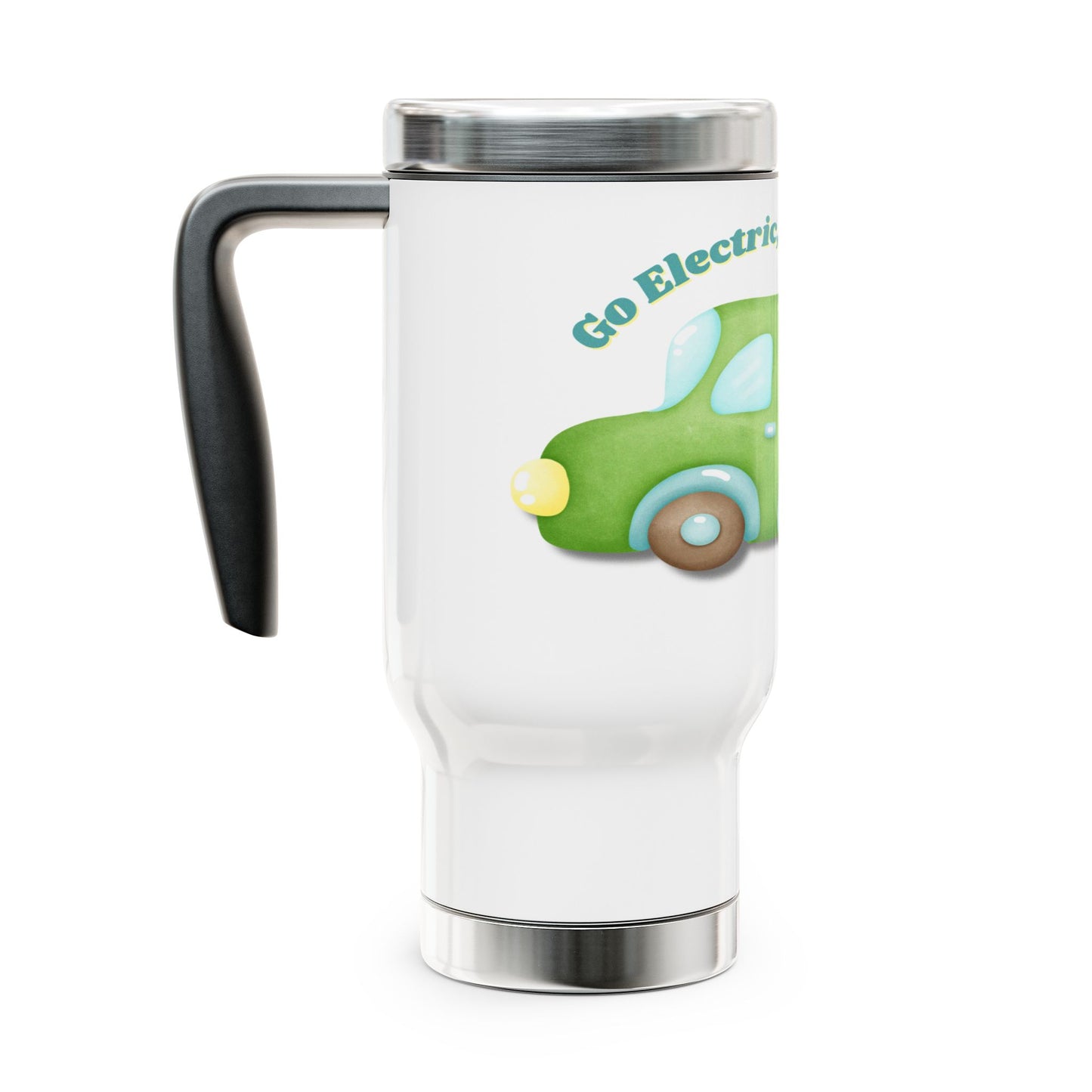 Go Electric, Go Green, Stainless Steel Travel Mug with Handle, 14oz