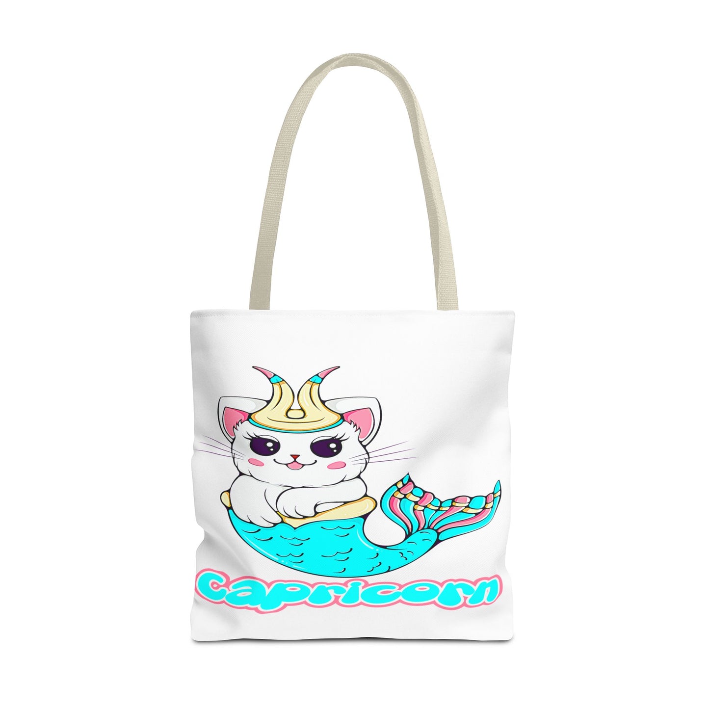 Capricorn Anime Cat White Tote Bag, 3 Sizes