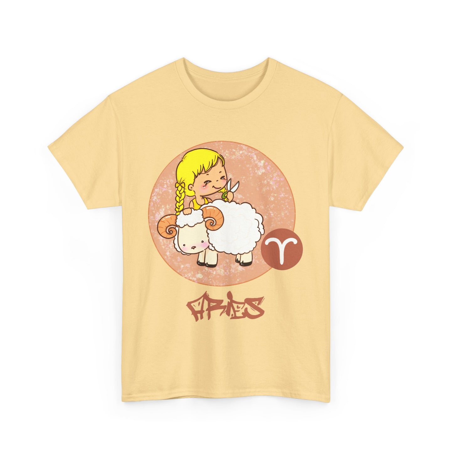 Aries Chibi Girl & Ram, Unisex Heavy Cotton Tee