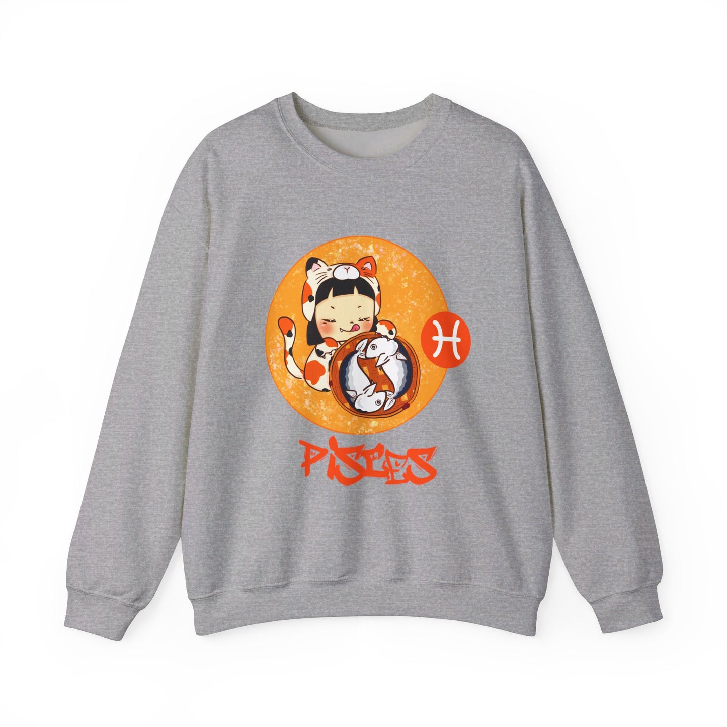 Pisces Chibi Cat Girl & Fish, Unisex Heavy Blend™ Crewneck Sweatshirt