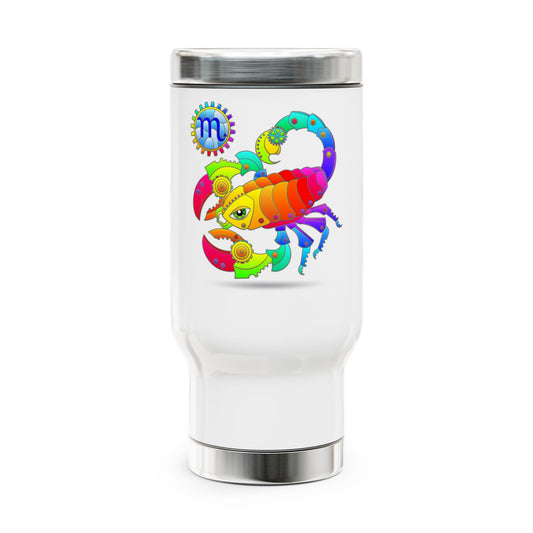 Scorpio Rainbow Steampunk, Stainless Steel Travel Mug with Handle, 14 oz