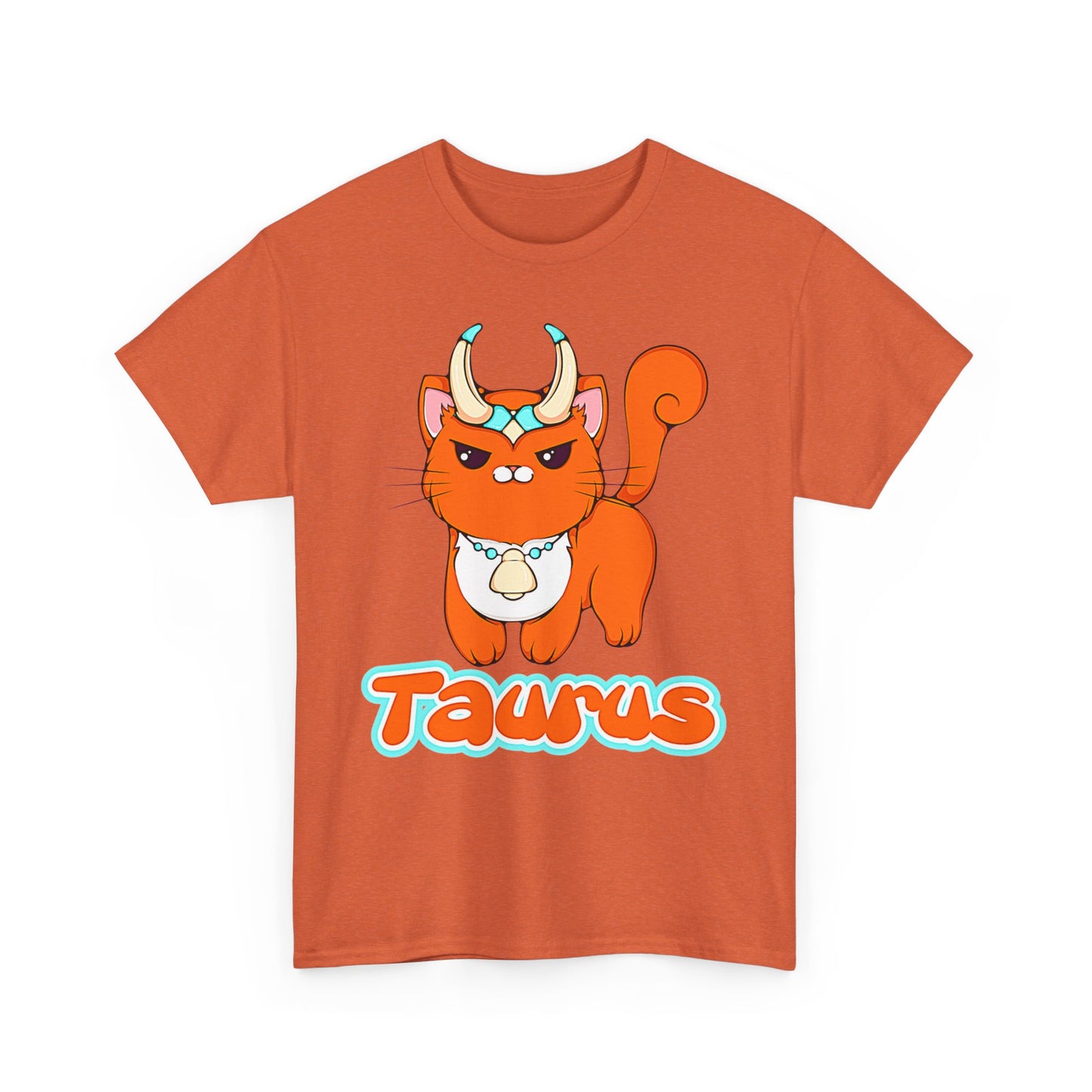 Taurus Anime Cat, Unisex Heavy Cotton Tee