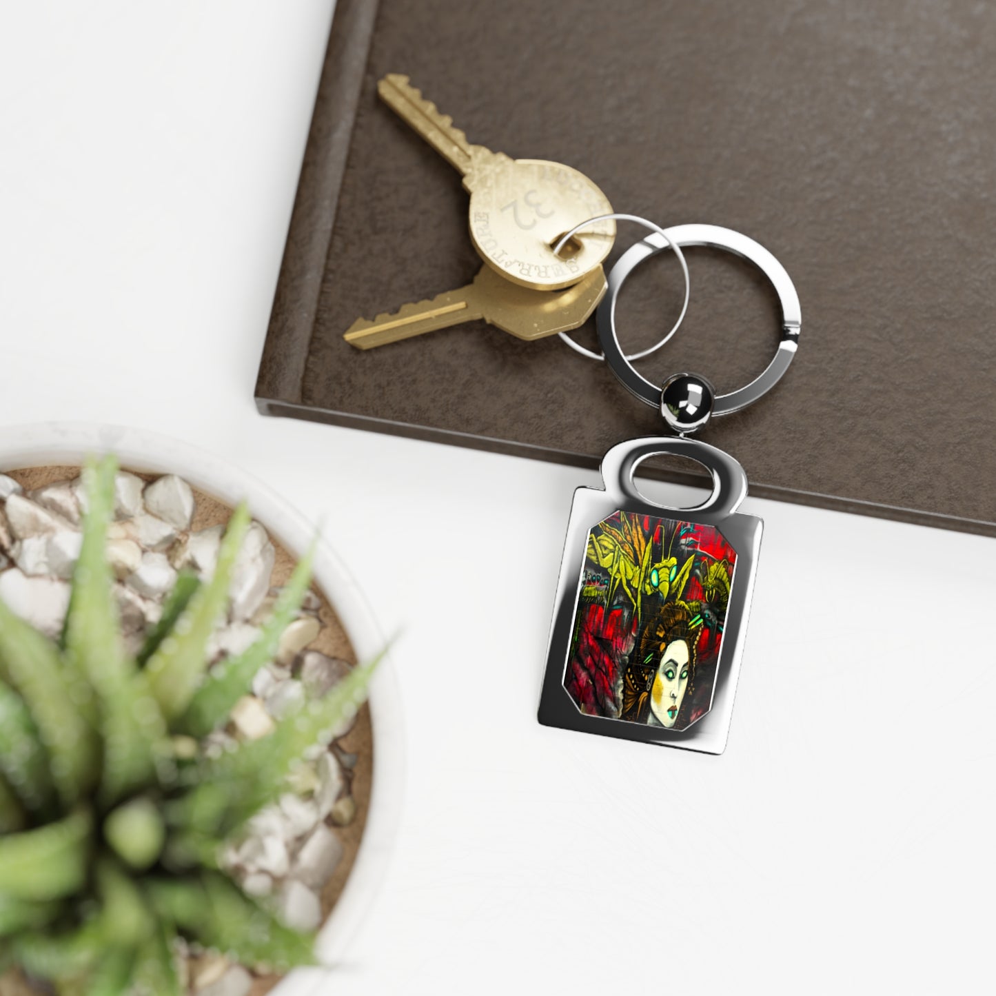 Grasshopper Alien, Rectangle Photo Keyring