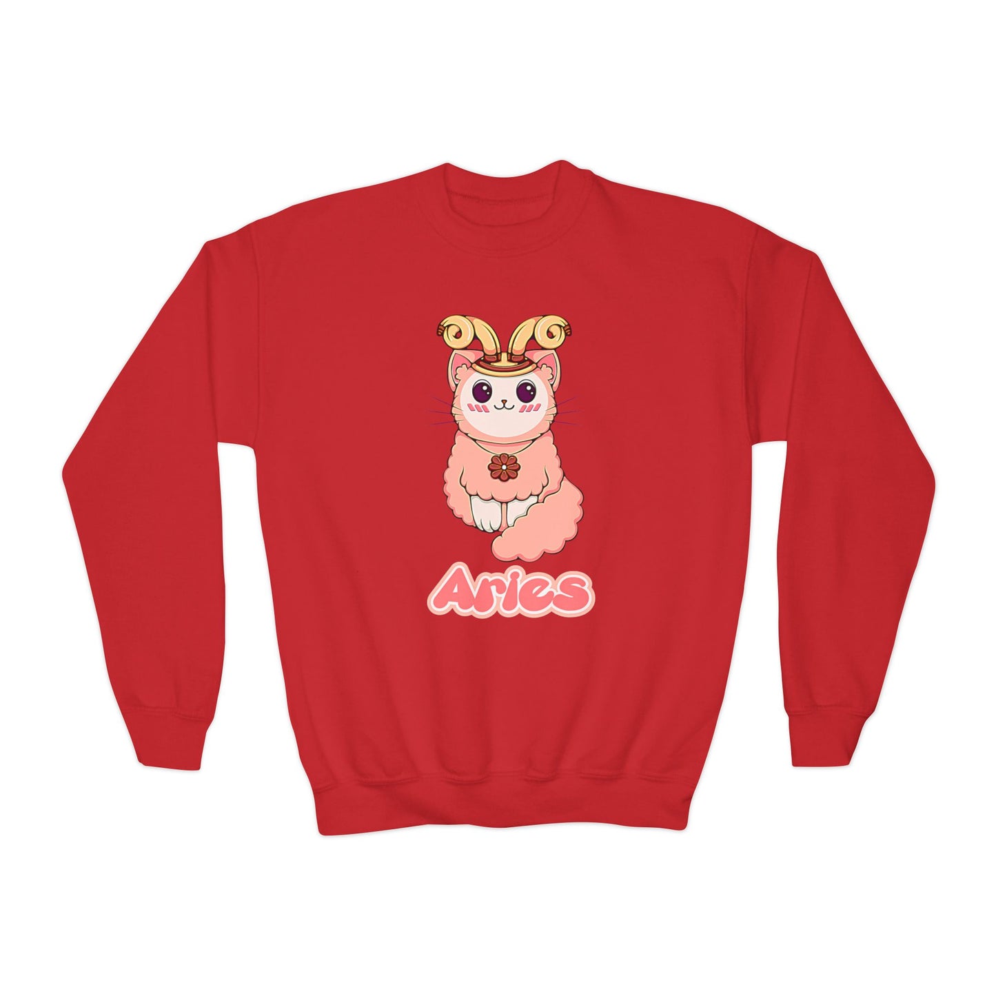 Aries Anime Cat, Youth Crewneck Sweatshirt