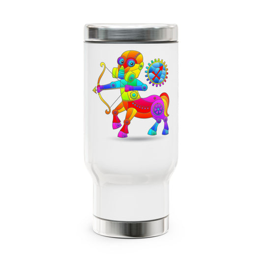 Sagittarius Rainbow Steampunk, Stainless Steel Travel Mug with Handle, 14 oz