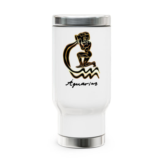 Aquarius Water Bearer, Stainless Steel Travel Mug with Handle, 14 oz