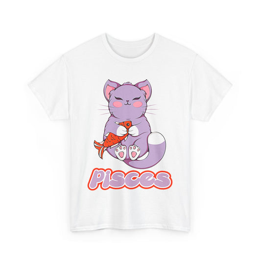 Pisces Anime Cat, Unisex Heavy Cotton Tee