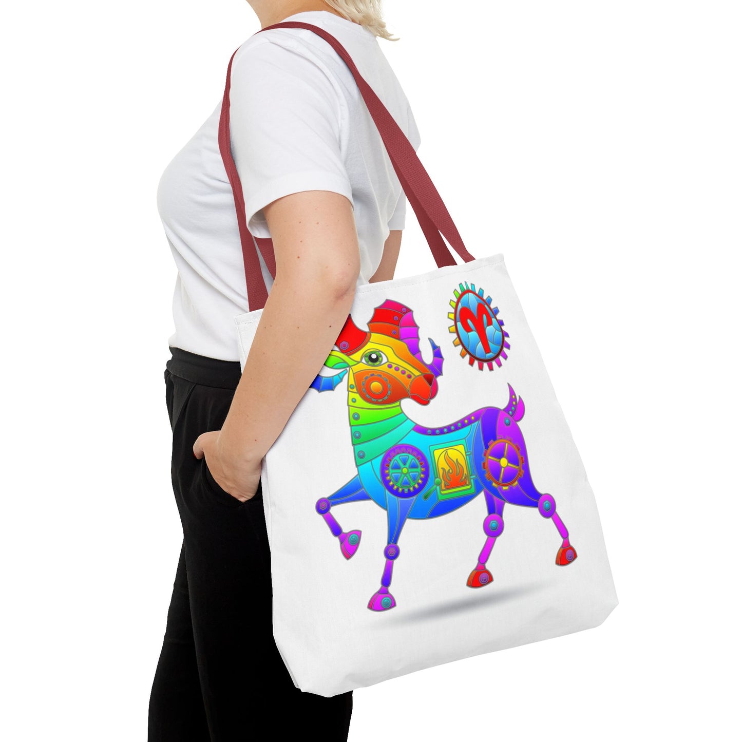 Aries Rainbow Steampunk, White Tote Bag