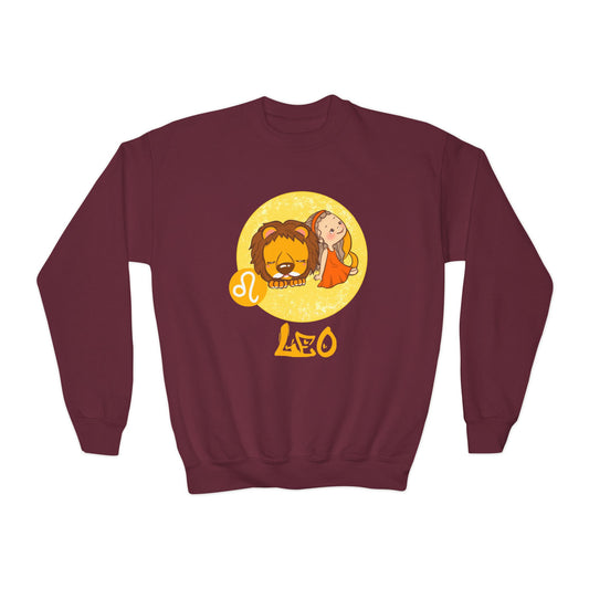 Leo Chibi Girl & Lion, Youth Crewneck Sweatshirt