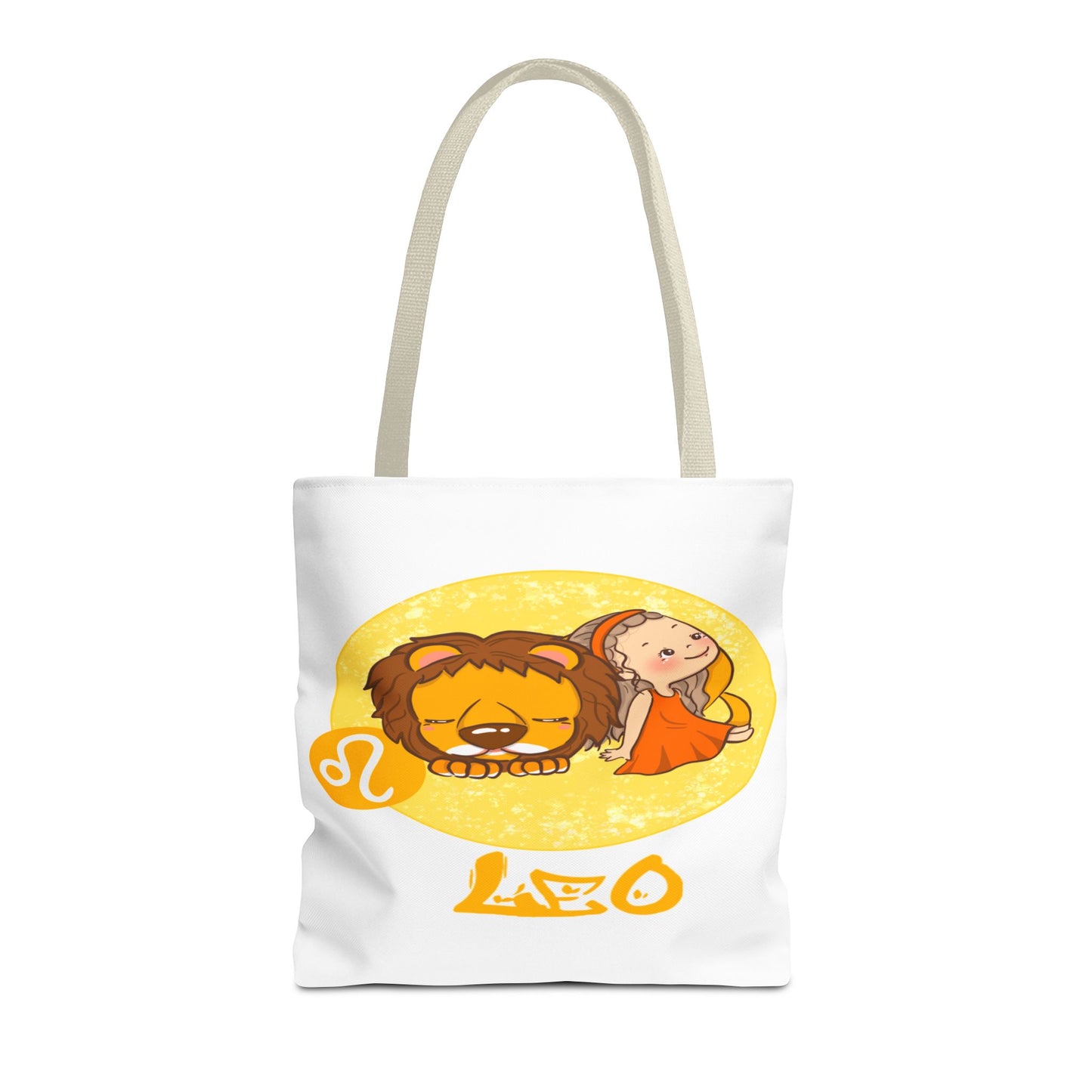 Leo Chibi Girl & Lion White Tote Bag, 3 Sizes