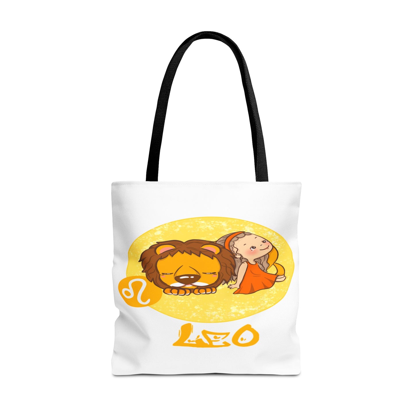 Leo Chibi Girl & Lion White Tote Bag, 3 Sizes