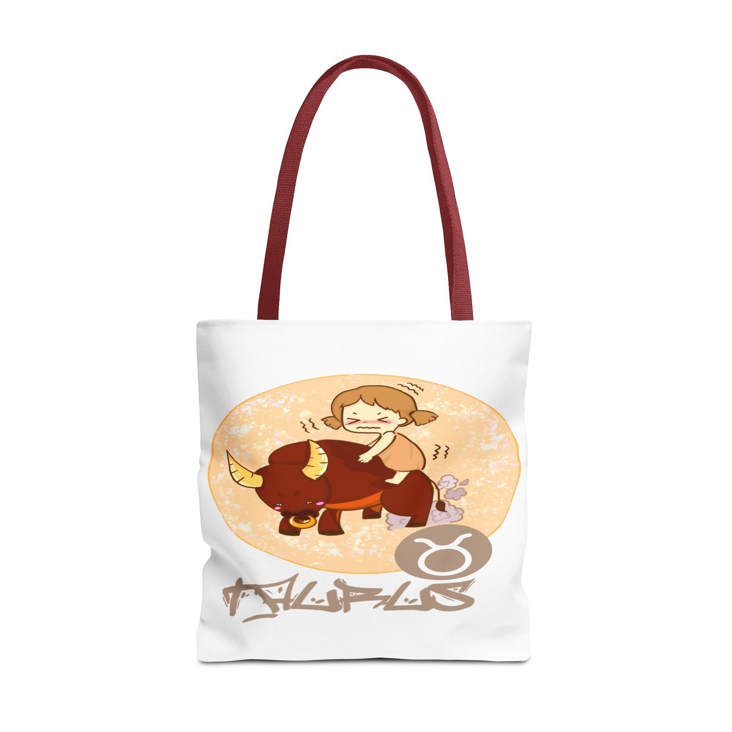 Taurus Chibi Girl & Bull White Tote Bag, 3 Sizes