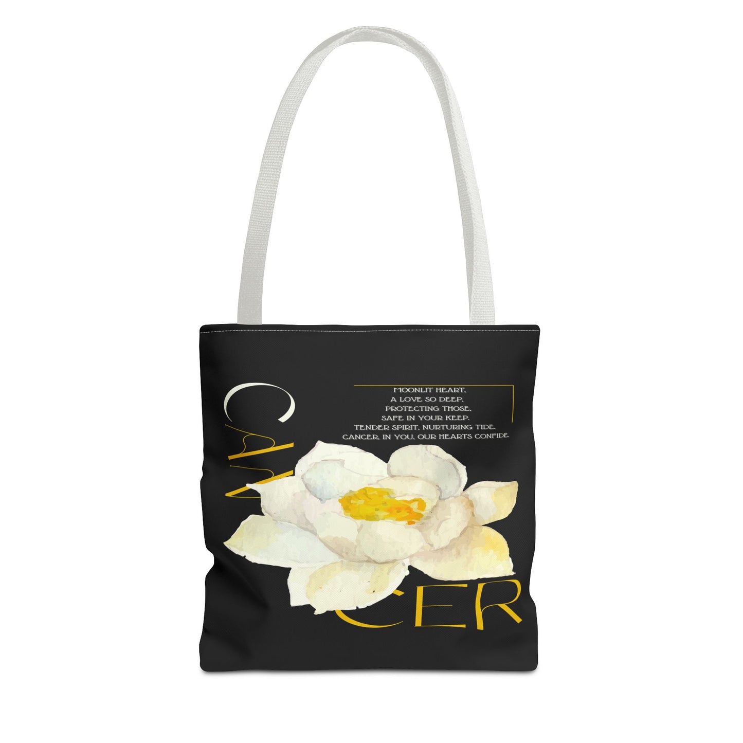 Cancer White Lotus Black Tote Bag, 3 Sizes