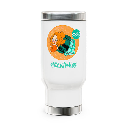 Aquarius Chibi Water Bearer, Stainless Steel Travel Mug with Handle, 14 oz