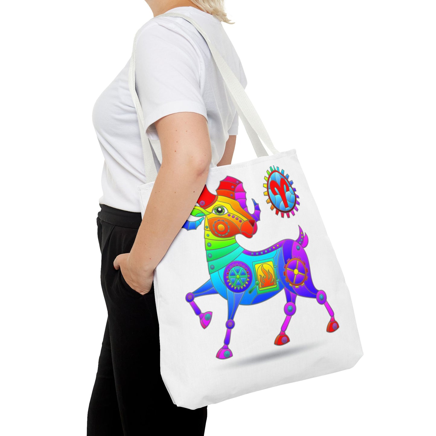 Aries Rainbow Steampunk, White Tote Bag