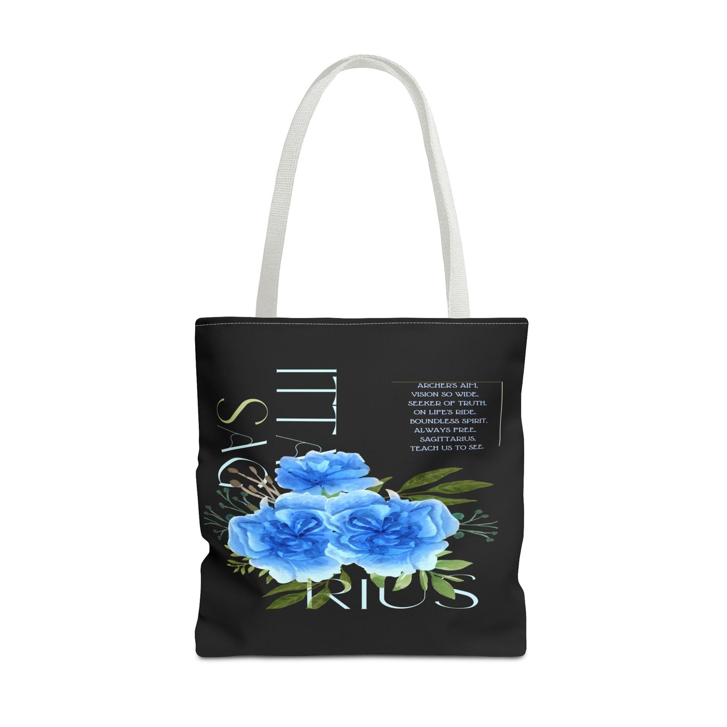 Sagittarius Blue Carnations Black Tote Bag, 3 Sizes