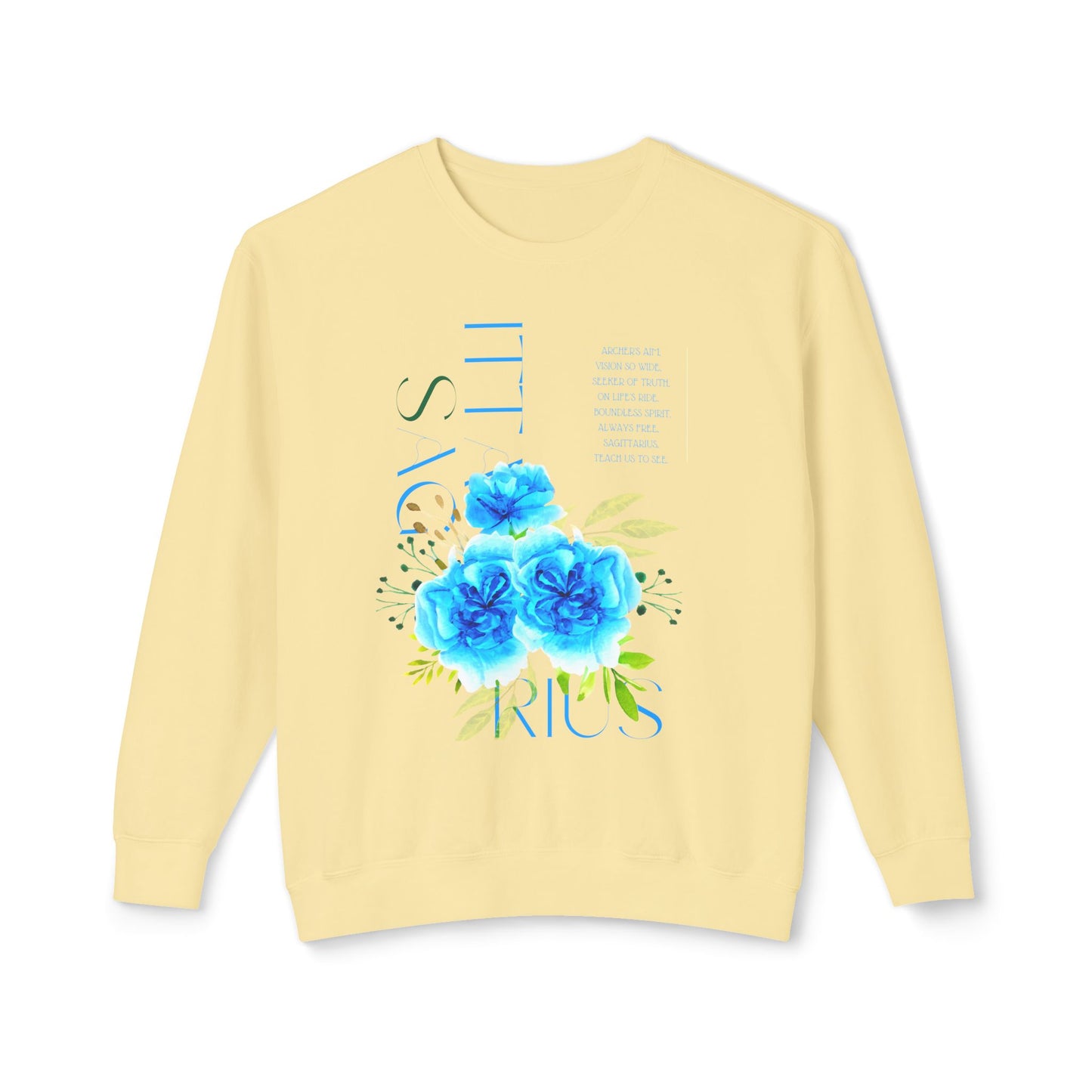 Sagittarius Blue Carnations, Unisex Lightweight Crewneck Sweatshirt