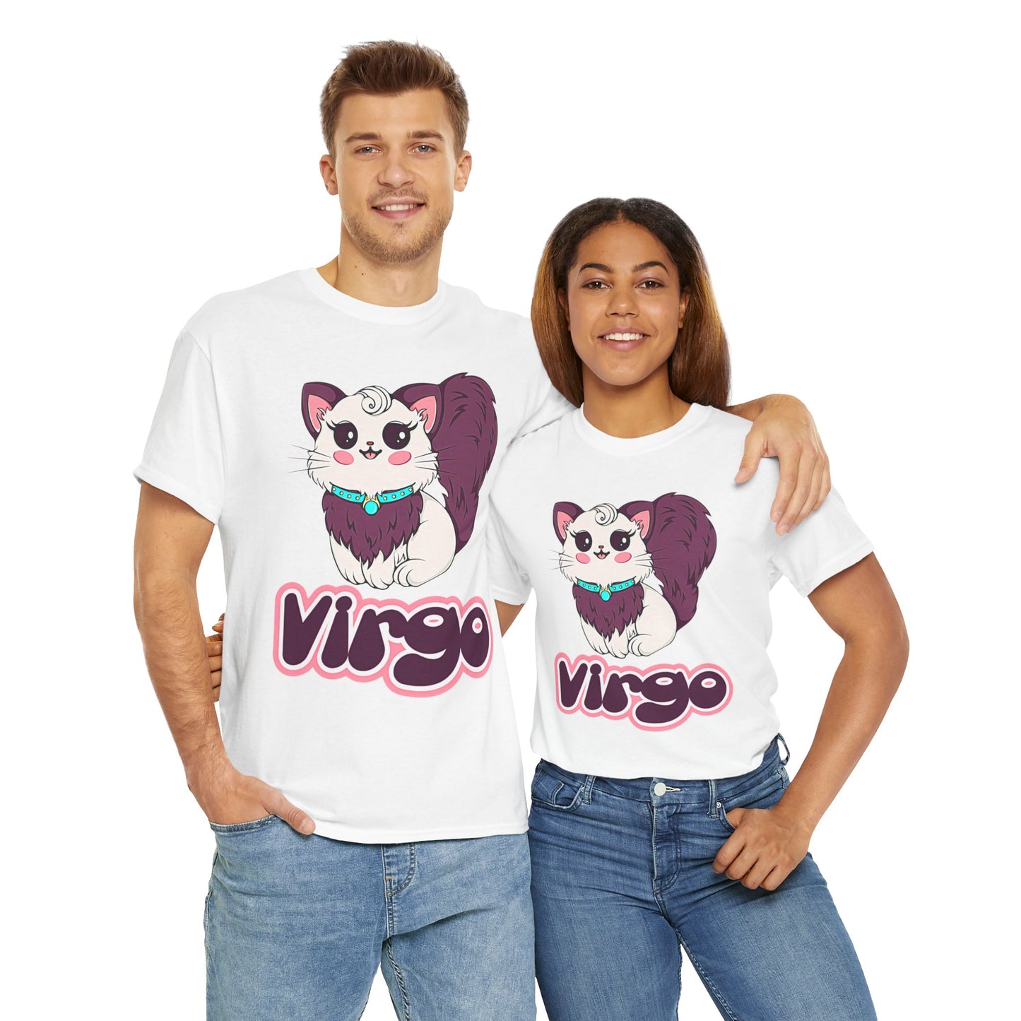 Virgo Anime Cat, Unisex Heavy Cotton Tee