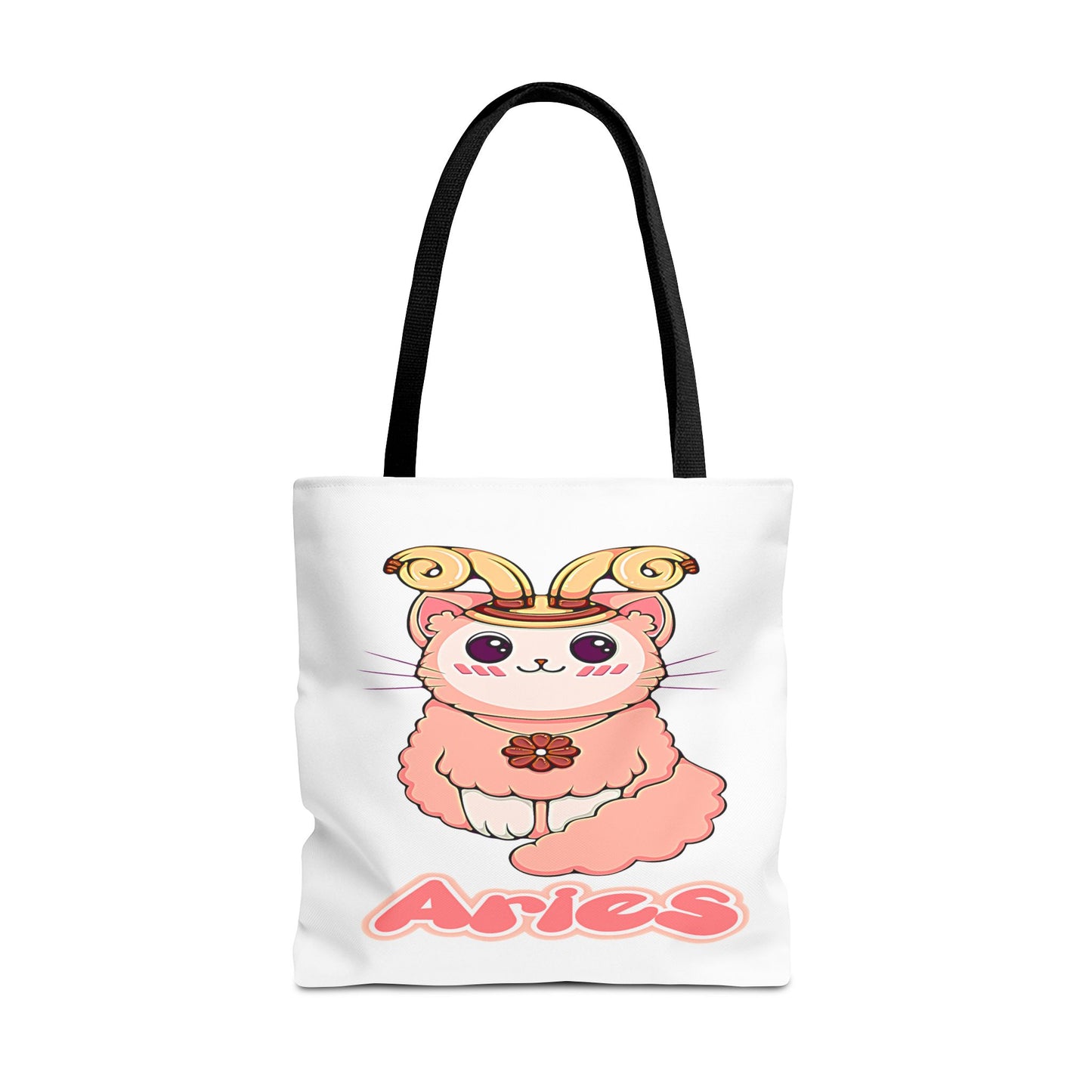 Aries Anime Cat White Tote Bag, 3 Sizes