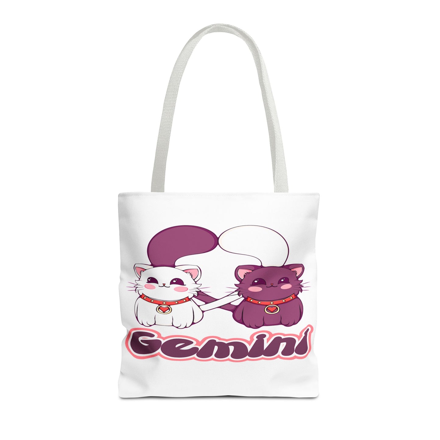 Gemini Anime Cats White Tote Bag, 3 Sizes