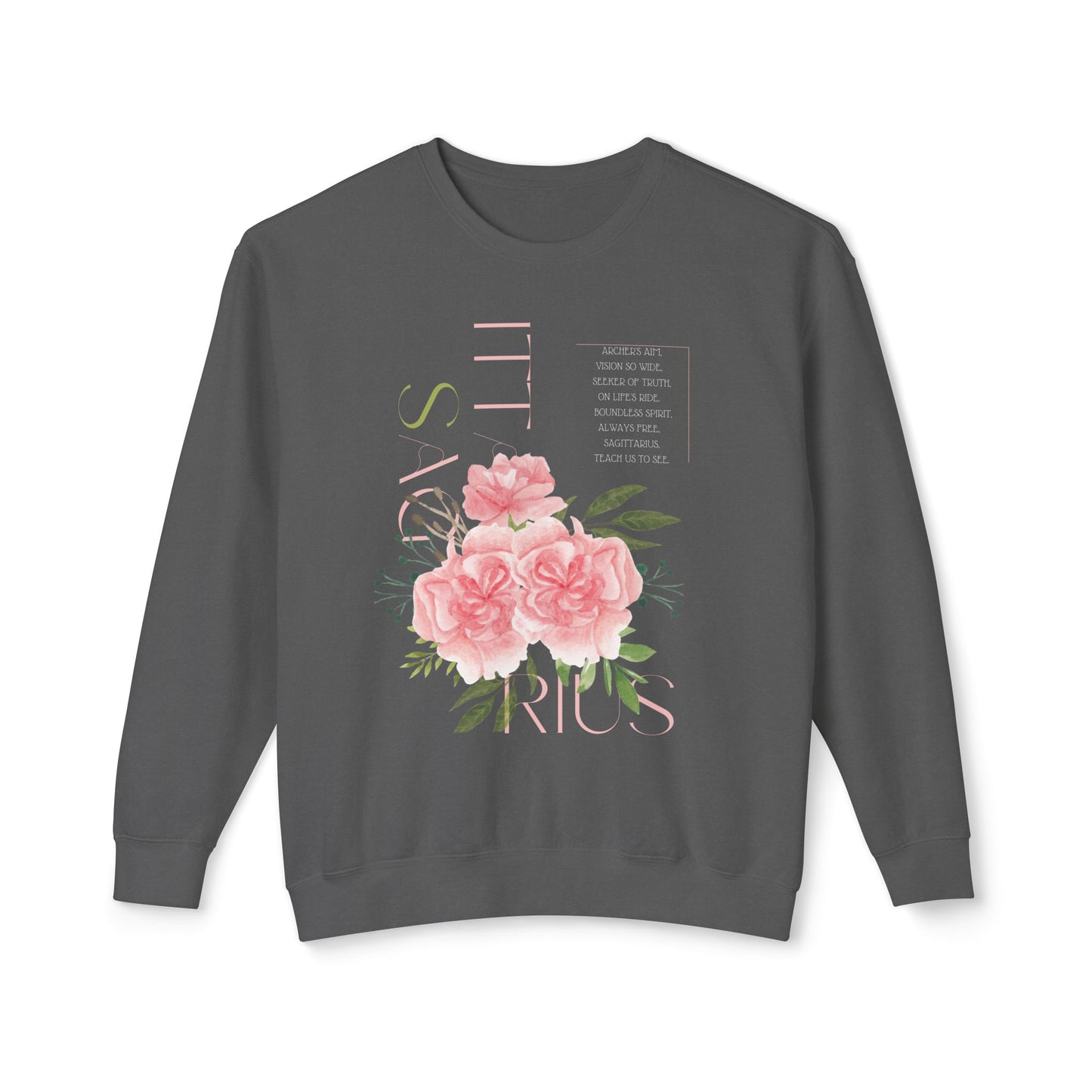 Sagittarius Pink Carnations, Unisex Lightweight Crewneck Sweatshirt