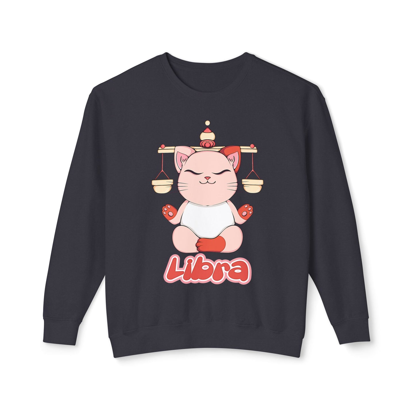 Libra Anime Cat, Unisex Lightweight Crewneck Sweatshirt