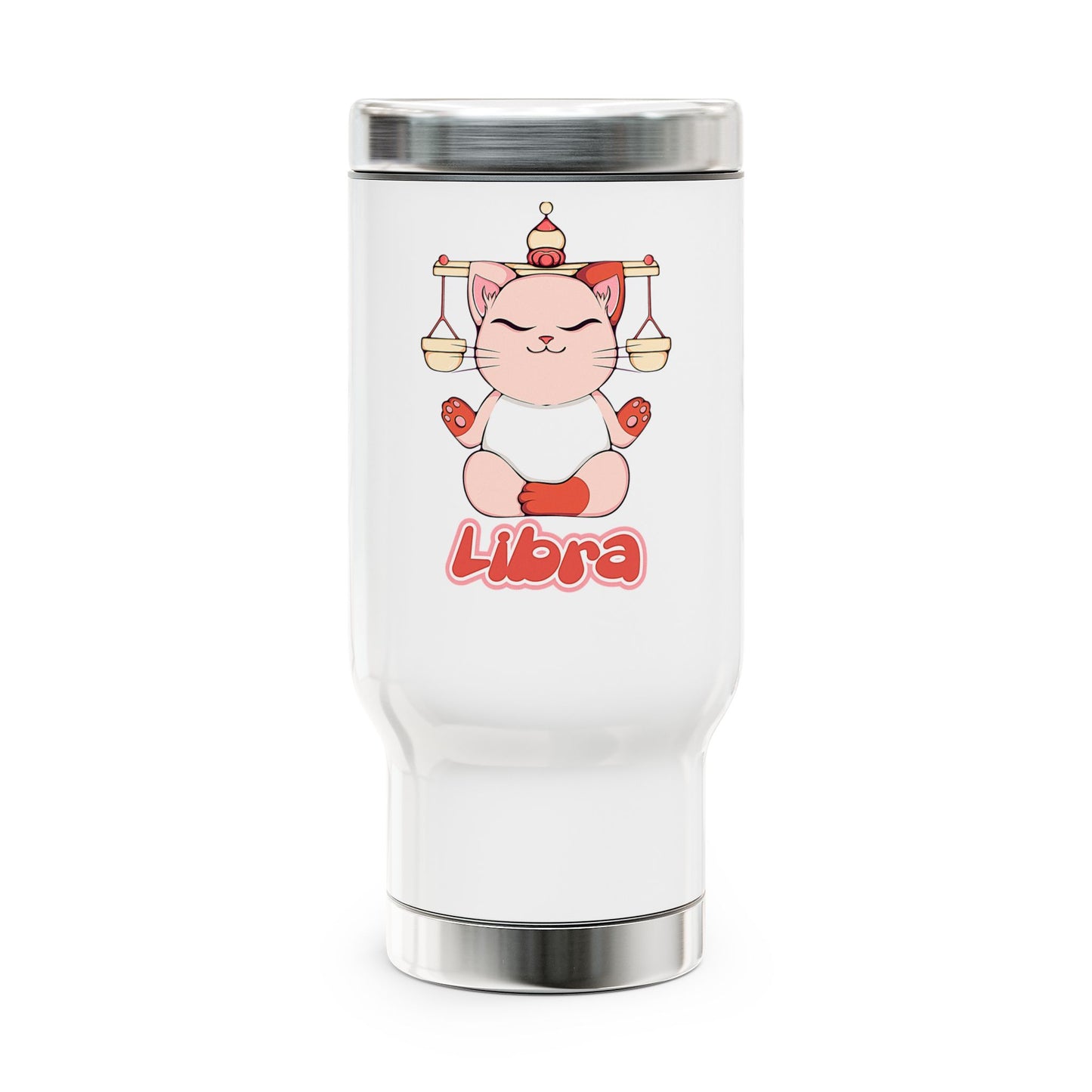 Libra Anime Cat, Stainless Steel Travel Mug with Handle, 14oz