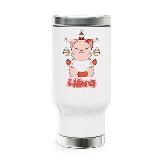 Libra Anime Cat, Stainless Steel Travel Mug with Handle, 14oz