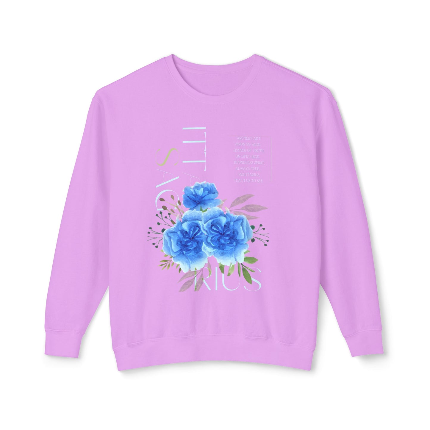 Sagittarius Blue Carnations, Unisex Lightweight Crewneck Sweatshirt