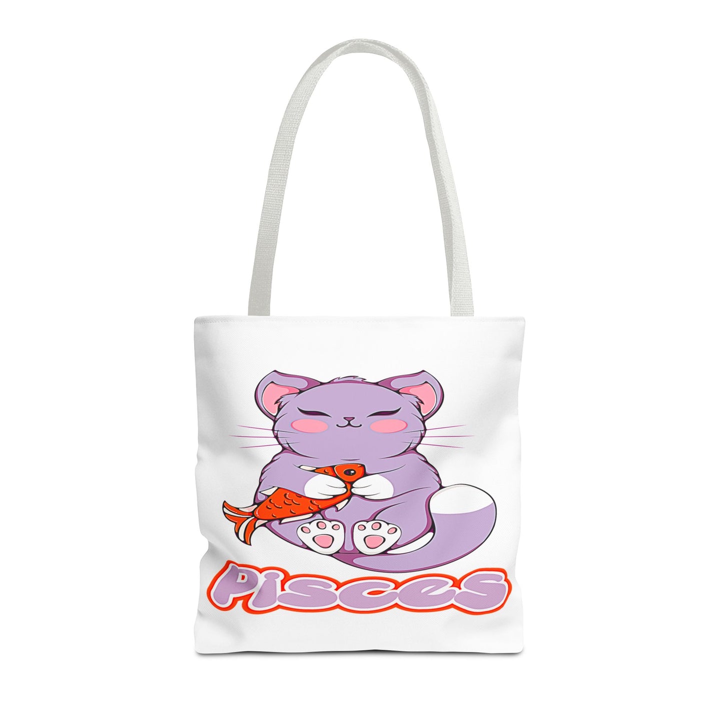 Pisces Anime Cat White Tote Bag, 3 Sizes