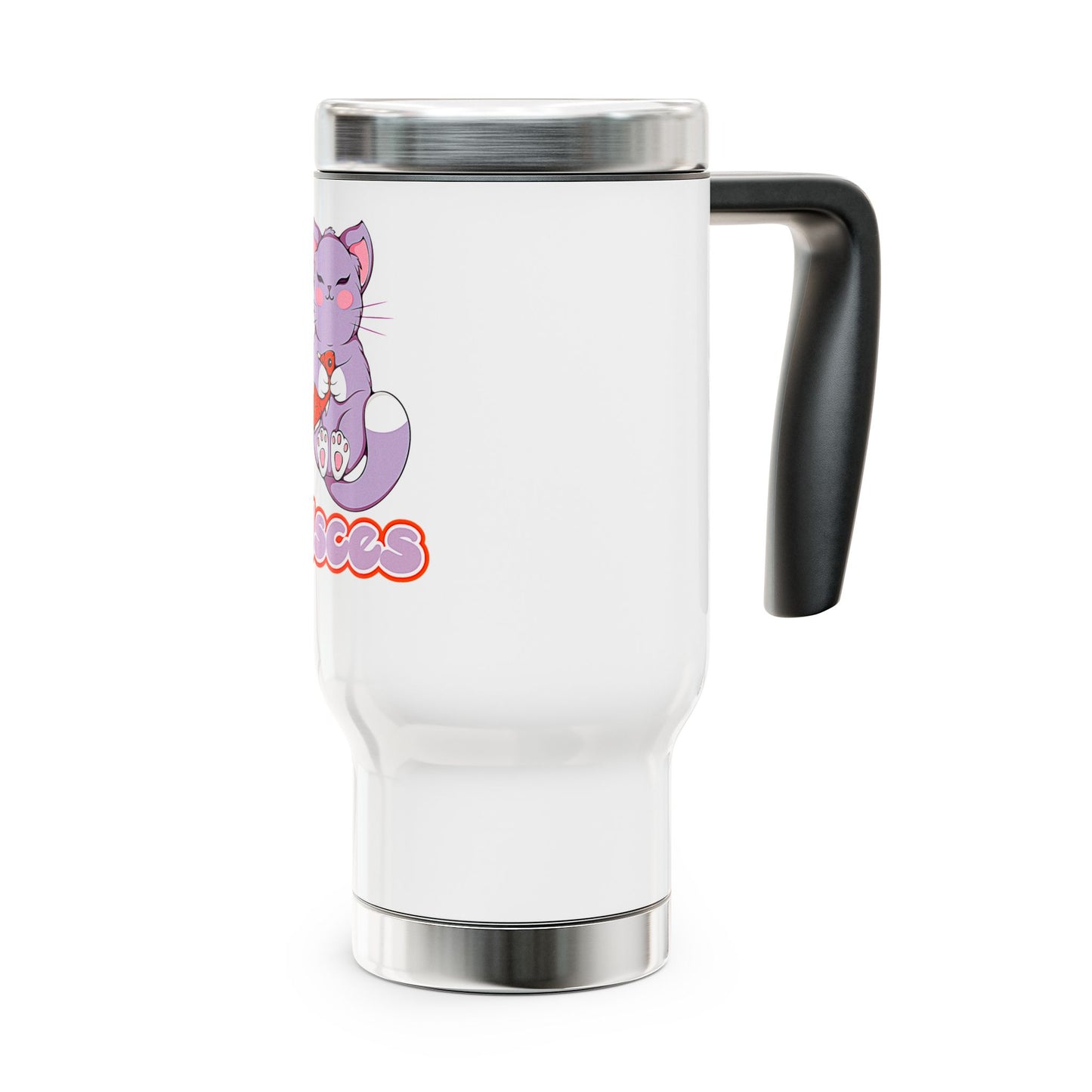 Pisces Anime Cat, Stainless Steel Travel Mug with Handle, 14oz