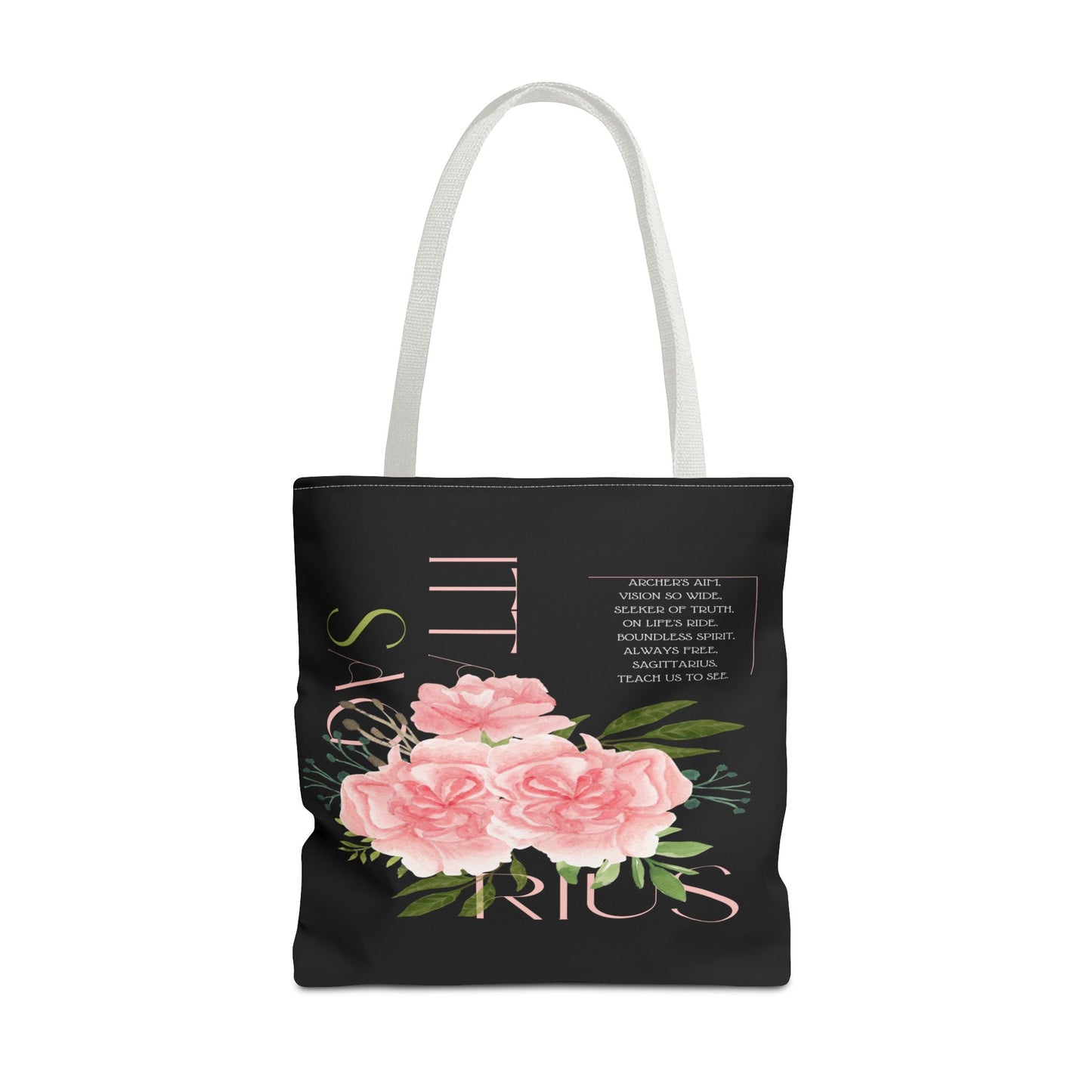 Sagittarius Pink Carnations Black Tote Bag, 3 Sizes