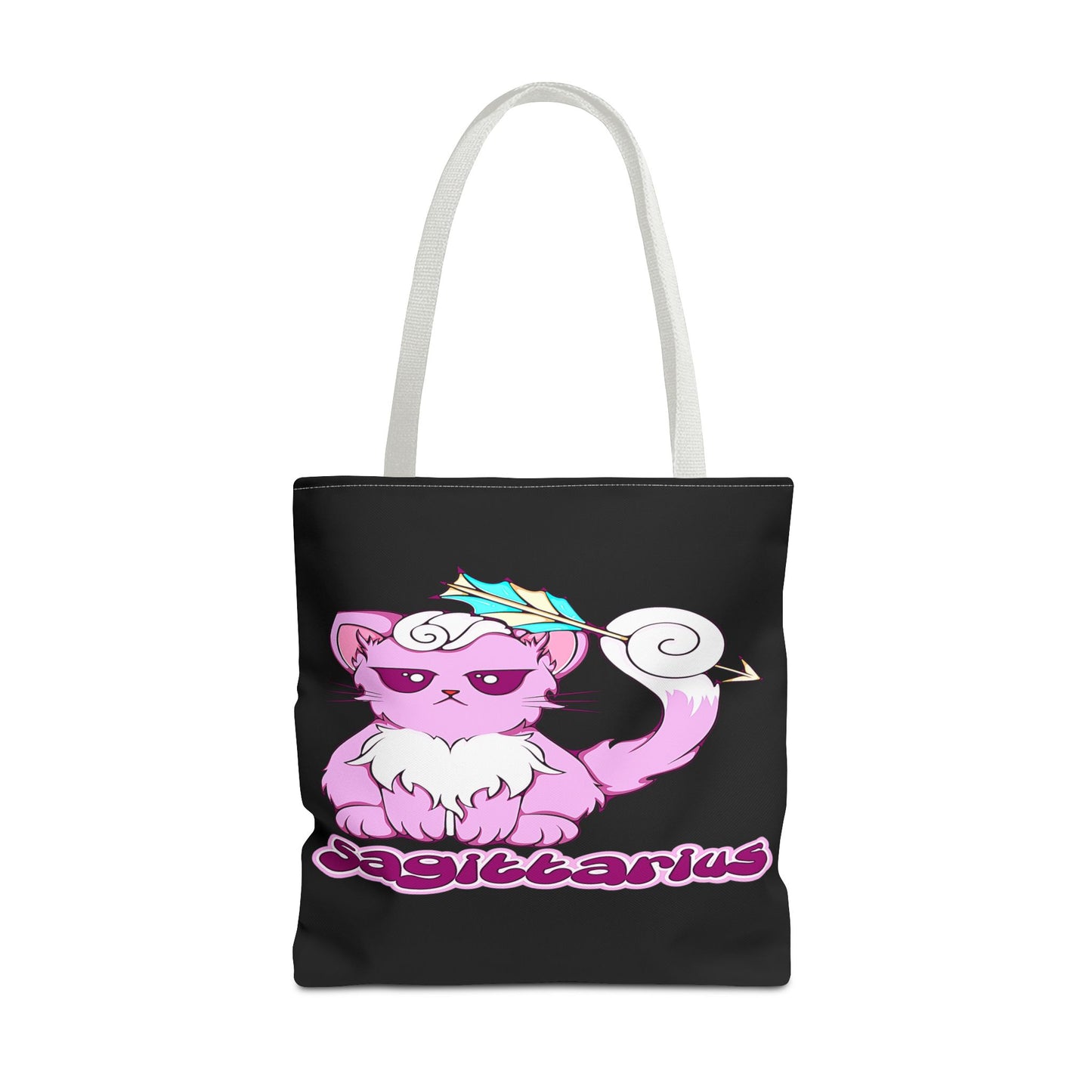 Sagittarius Anime Cat Black Tote Bag, 3 Sizes