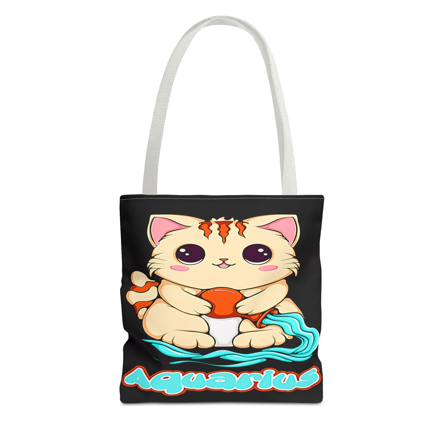 Aquarius Anime Cat Black Tote Bag, 3 Sizes