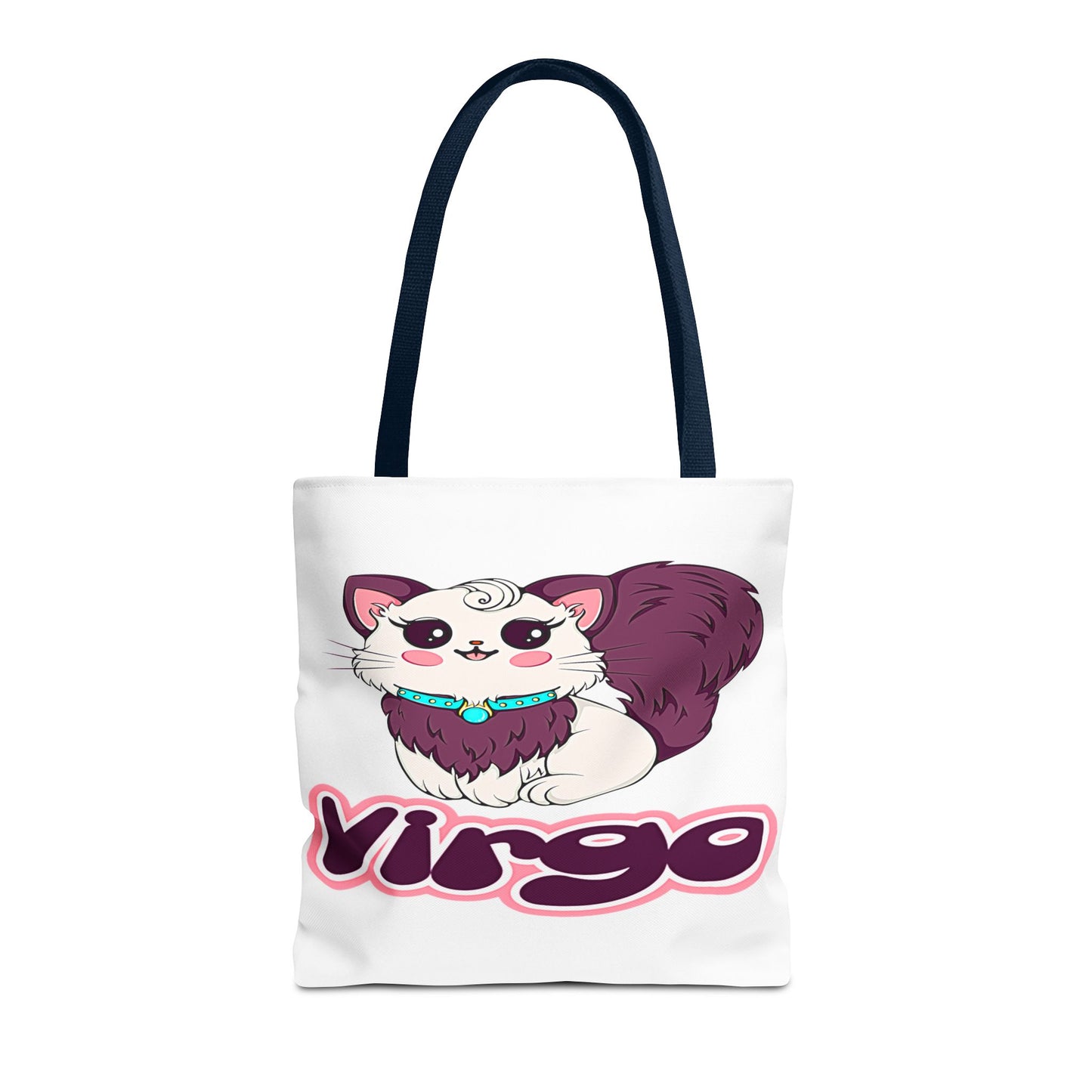 Virgo Anime Cat White Tote Bag, 3 Sizes