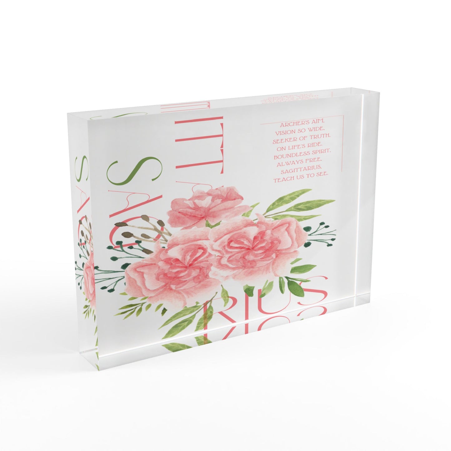 Sagittarius Pink Carnations, Photo Block (White)