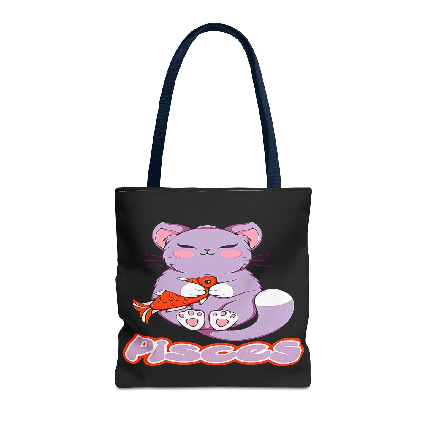 Pisces Anime Cat Black Tote Bag, 3 Sizes