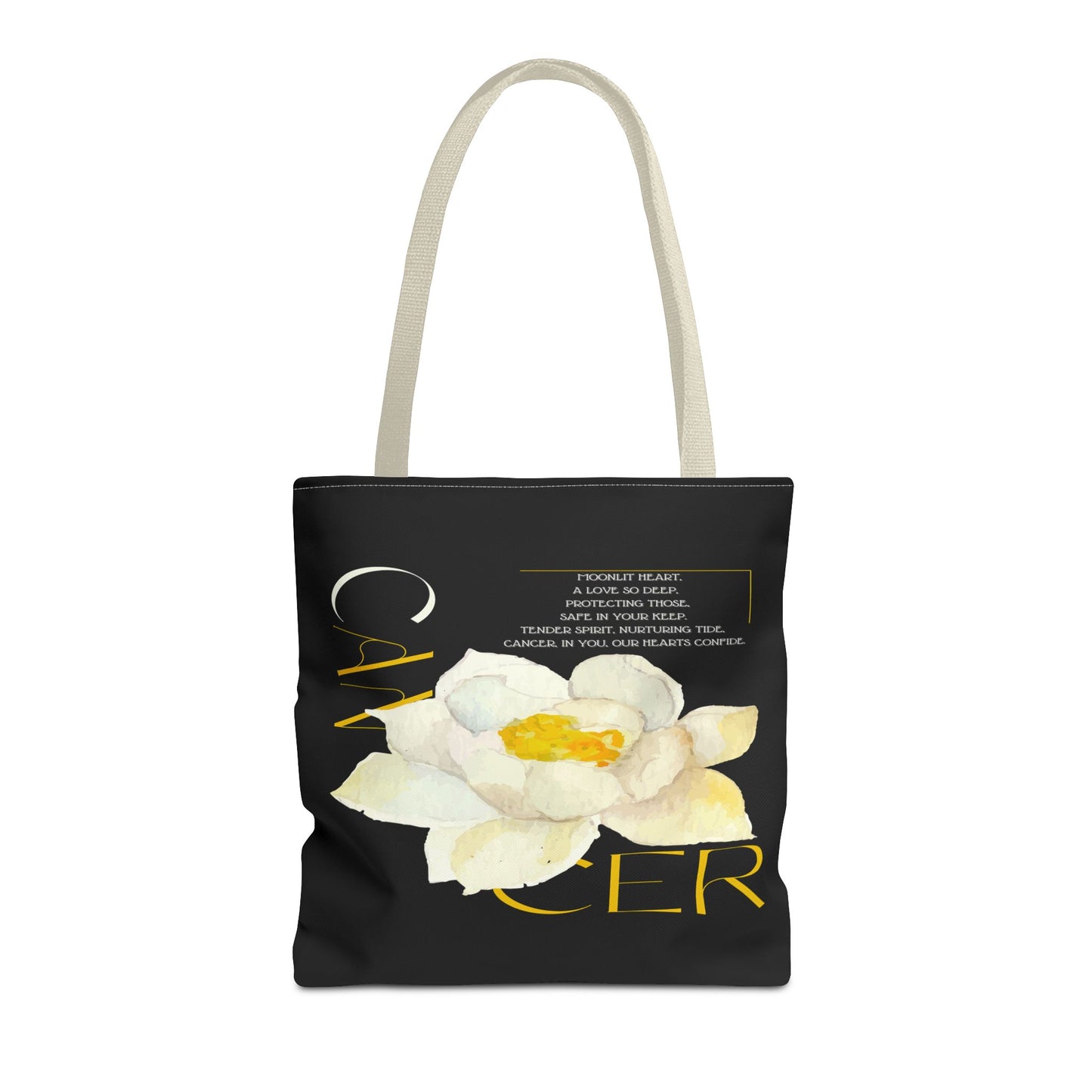 Cancer White Lotus Black Tote Bag, 3 Sizes