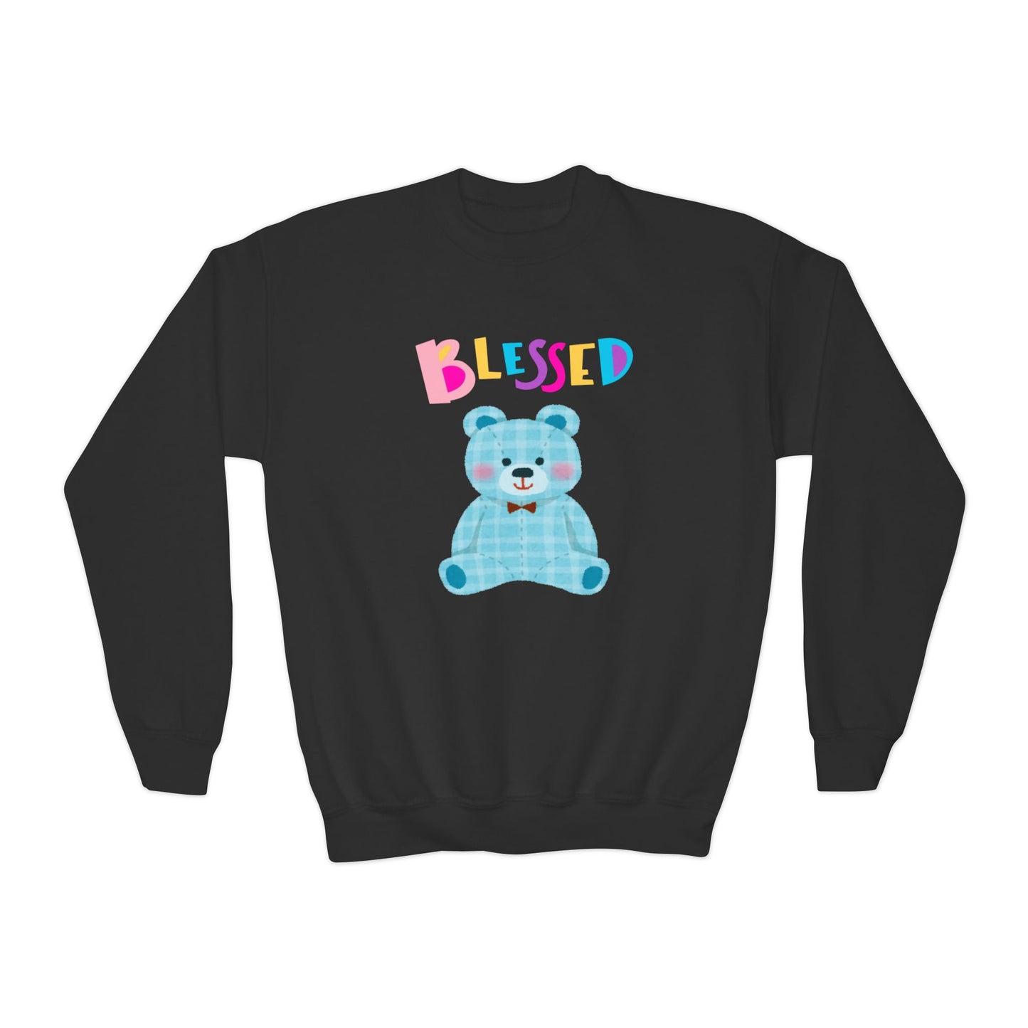 Blessed Blue Teddy Bear, Youth Crewneck Sweatshirt